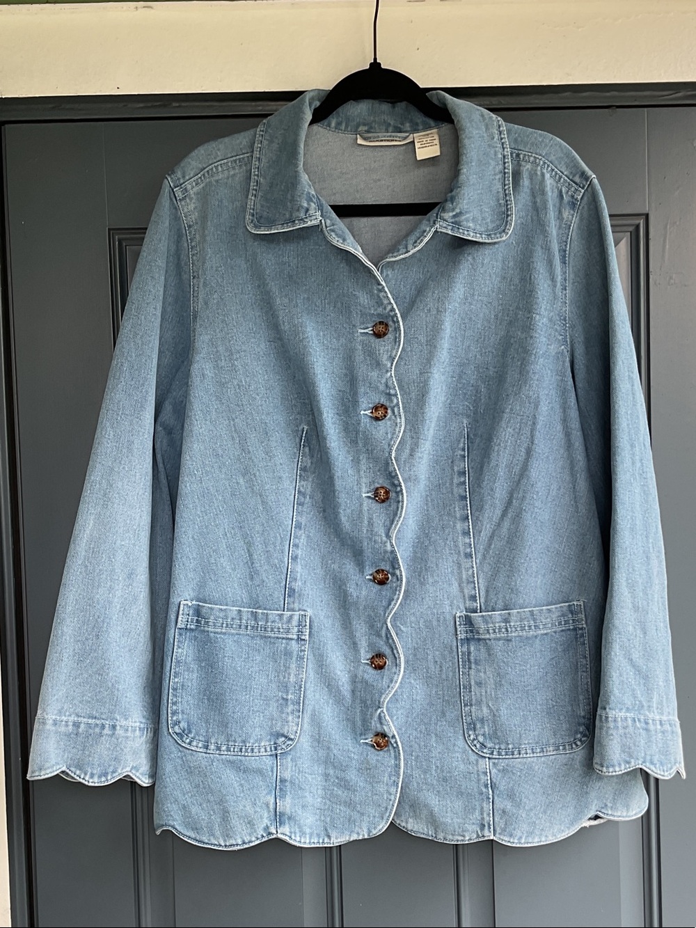 Roaman's Light Blue Denim Scallop-Edge Jacket, Size 18W